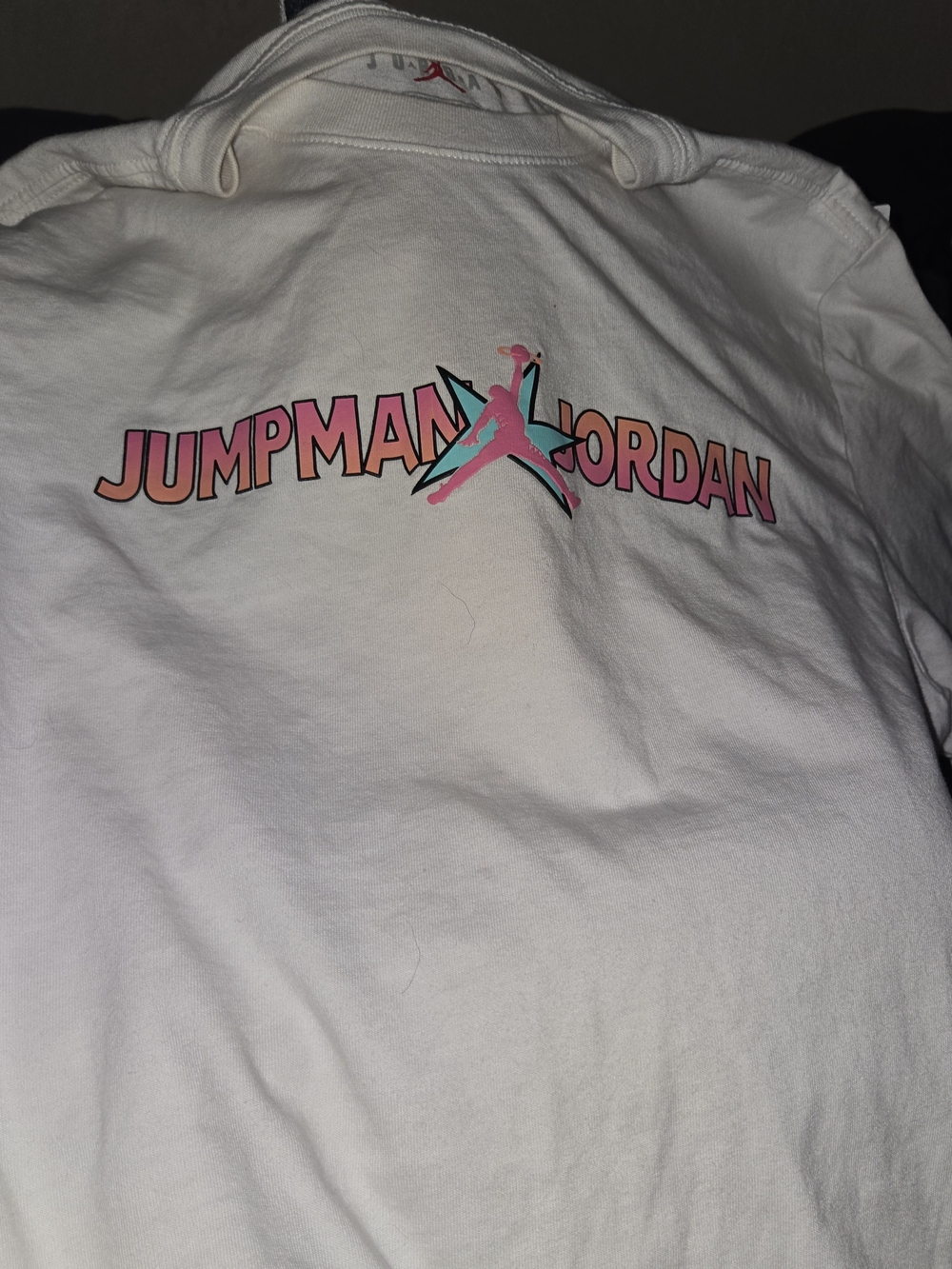 Jordan White Short Sleeve Tee with Pink & Teal Jumpman Logo